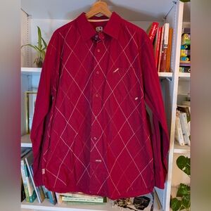 Y2K ECKO Men's Button Down Shirt Long Sleeves Red Gold White Size XL